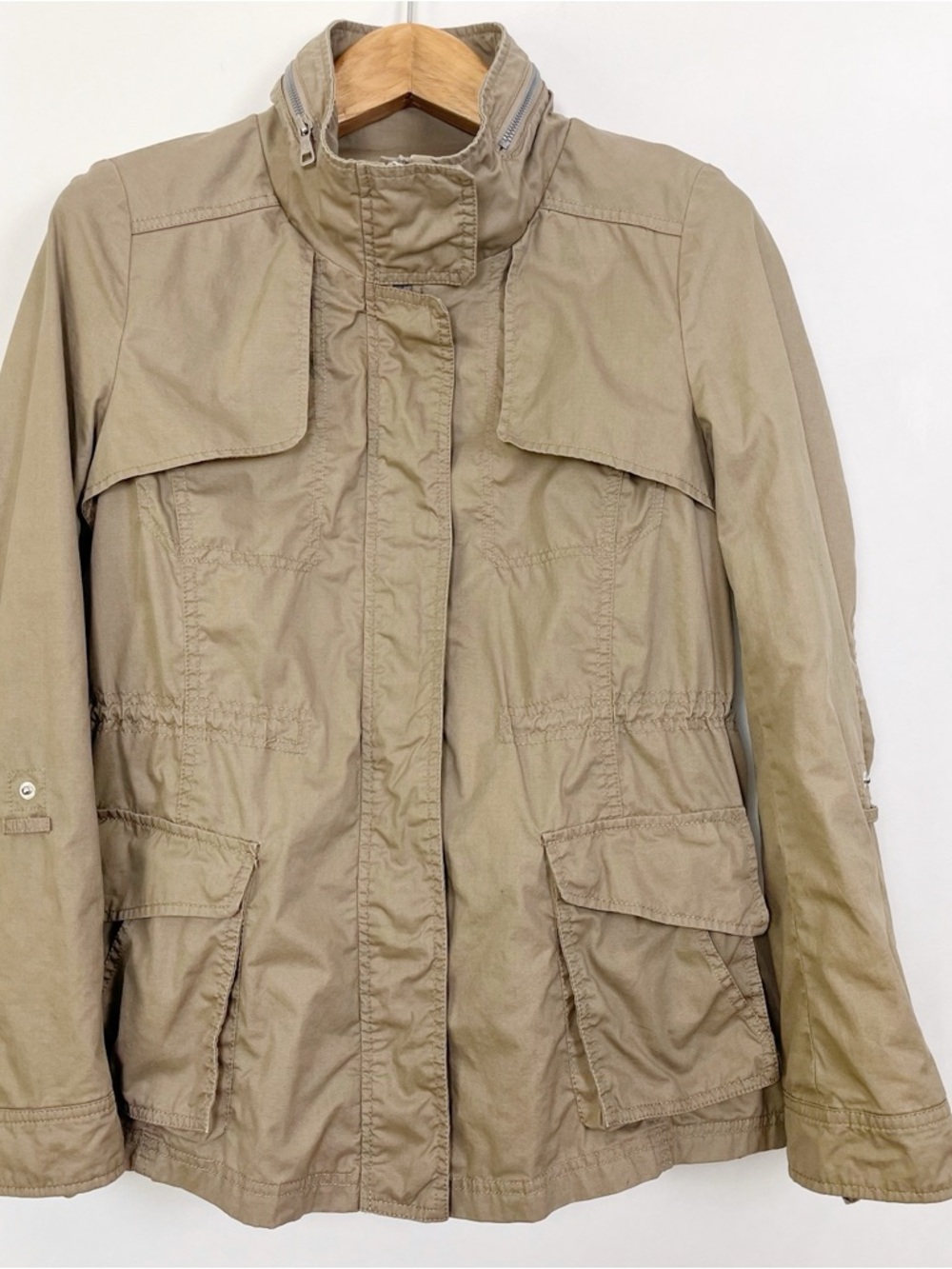 Sam Edelman Women’s Beige Taupe Utility Jacket with‎ Stand Collar Size Large